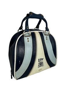 Vintage 1970s Miller Lite Ajay Bowling Ball Bag Blue Leather - Picture 1 of 16