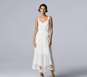 Simply Vera Vera Wang White Cut-out Embroidered Ruffle Hem Midi Dress Size L - Picture 1 of 10