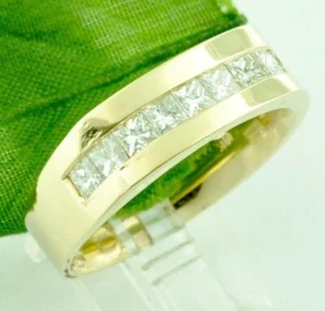 14k Yellow Gold Mens Natural Princess Cut Diamond Ring Channel Set - Picture 1 of 5