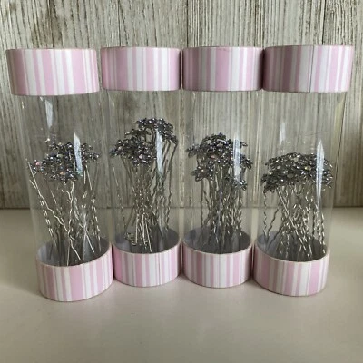 60 Pcs U-Shaped Blue Flower Rhinestone Crystal Hair Pins Bridal Wedding Parties - Изображение 1 из 4