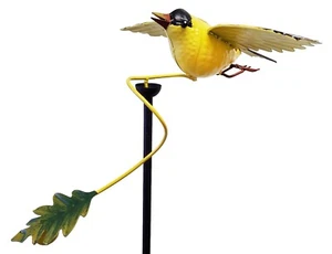 Spinning Rustic Metal Yellow Bird Garden Stake - Picture 1 of 2