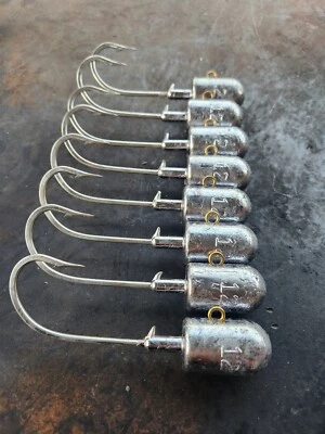 TM CUSTOMS 12oz saltwater bullet Jig heads ALASA Halibut Lingcod 12/0 hooks 8 pack