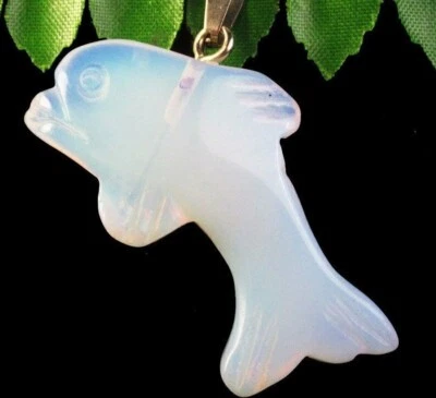 Collana ciondolo delfino vera adularia GARANZIA pietra di luna naturale NUOVA  - Immagine 1 di 4