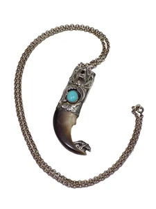 Vintage original Navajo Anhänger mit Kralle Türkis Koralle Circle J.W. Sterling - Picture 1 of 15