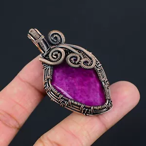 Lab-Created Ruby Jewelry Copper Gift For Sister Wire Wrapped Pendant - Picture 1 of 4