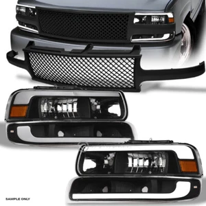 Faros LED negros AM + rejilla de malla mate para 99-02 Silverado/00-06 Suburban Tahoe - Imagen 1 de 9