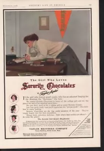 1908 SORORITY COLLEGE CHOCOLATE CANDY TAYLOR BROTHERS BATTLE CREEK AD 14134 - Picture 1 of 1