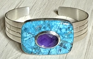 Jay King DTR Mine Finds Sterling Silver Turquoise Purple Spinel Cuff Bracelet - Picture 1 of 7