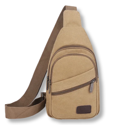 Mens Canvas Crossbody Large Capacity Zipper Travel Bag Chest Bag Leather Wallet - Image 1 of 4