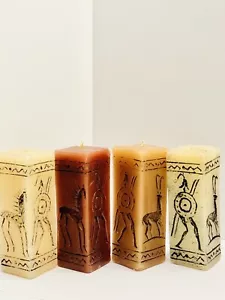 4 New Never Burned Egyptian Hieroglyphics Candles Horse Warrior Pillar Candle - Picture 1 of 9