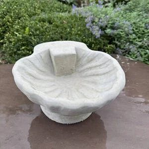 11" Small Concrete Bird Bath Round Clam Shell Pattern Cement Birdbath Bowl - Picture 1 of 13