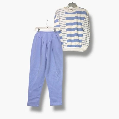 VTG 90s Booth Bay Sweatsuit Womens S Tapered Leg USA MADE Soft Fleece Striped - Image 1 of 4