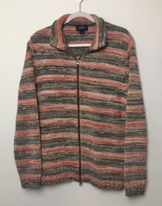 Express thick knit multicolor striped full zip sweater jacket, women's large - Picture 1 of 8