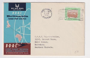 SUDAN cover to RHODESIA 1957 BOAC air mail cachet FIRST FLIGHT backstamp - Picture 1 of 3