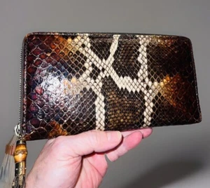 GUCCI Brown Diamond Python Snakeskin Exotic Leather Zippy Wallet, Bamboo Tassel - Bild 1 von 24