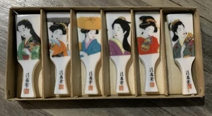 (6) VTG Geisha Faces Chop Stick Rest Holders Girls Porcelain Original Box Japan - Picture 1 of 4
