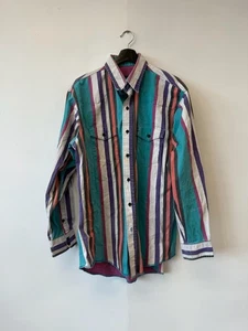 Vintage Wrangler Brushpopper Hemd Herren Large Mehrfarbig Gestreift Western 90er - Bild 1 von 7