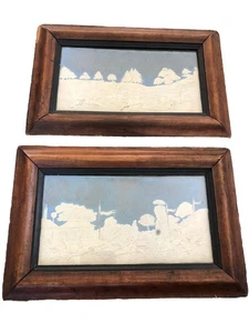 Paire de petites peintures anglaises en relief - Scène animées de chevaux - XIXe - Imagen 1 de 8
