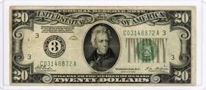 1928 $20 FEDERAL RESERVE NOTE GOLD ON DEMAND PHILADELPHIA VF - Picture 1 of 2
