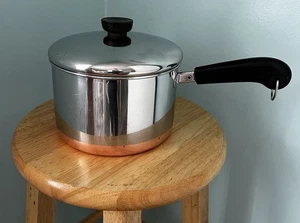 1801 Revere Ware 3 Quart Pot With Lid Copper Bottom Clinton IL USA Vintage - Picture 1 of 11