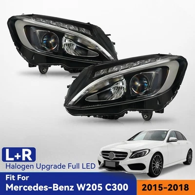 Halogen Upgrade Full LED For 2015-2018 Mercedes-Benz W205 C300 Headlight Pair - Image 1 of 4
