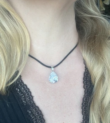 ESPO 925 Silver Teardrop Cz Pendant Black Cord Necklace 18” - Image 1 of 4