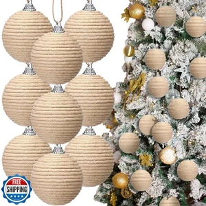 Syhood 9 Pcs 2.36 Inch Christmas Ball Ornaments Boho Farmhouse Jute Rope Hang - Picture 1 of 5