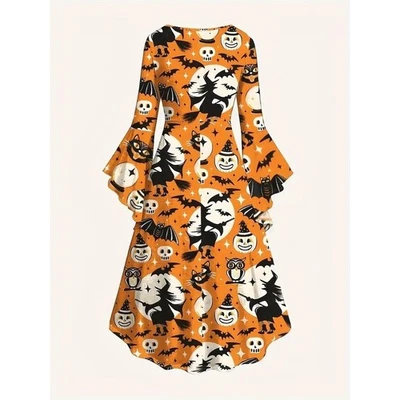 Halloween Dress Orange Black White Long Wing Sleeves NEW Size 2X - Image 1 of 4