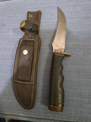老式 Schrade 498 固定刀片刀。 美国制造鞘带更锋利的石头 Inc — 第 1/4 张图片