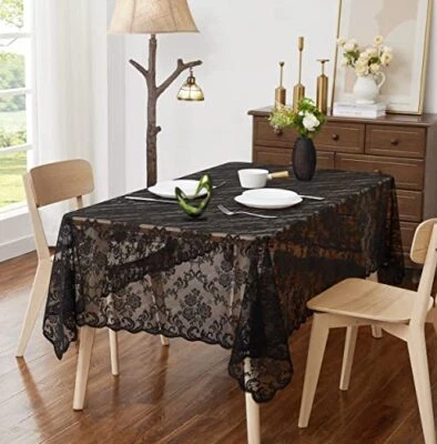 54 x 72 Inch Rectangle Lace Tablecloth. Classic 72" Rectangle Tablecloth Black - Image 1 of 3