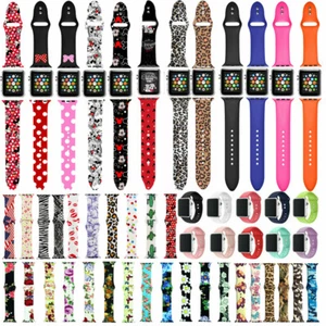 For Apple iWatch Series 8 7 6 543 Printed Silicone Sport Strap Band Belt 38-45mm - Picture 1 of 125