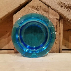 Clear Blue Ashtray w/ 3 Indentations - Swanky Barn - Picture 1 of 12