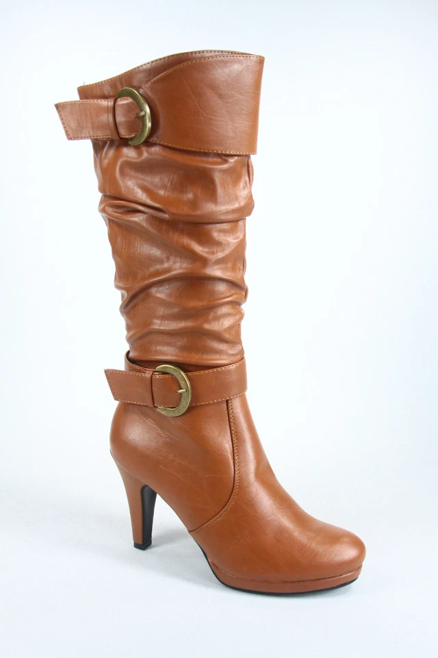 Bota para mujer plataforma cremallera hebilla tacón alto media pantorrilla hasta la rodilla talla 5-10 NUEVA Foto 1 de 1