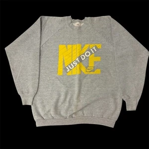 Vtg 80 90’s Heather NIKE Just Do It 50/50 RAGLAN Athletic SPELLOUT Sweatshirt XL - Picture 1 of 20
