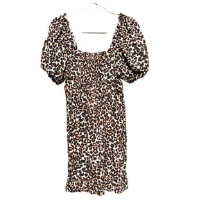 Who What Wear Womens Dress Small Baby Doll Leopard Print Linen Rayon Puff Sleeve - Picture 1 of 10