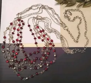 ANN TAYLOR Multi Strand (5) Red/Clear Acrylic and AB Glass Beaded Chain Necklace - Picture 1 of 10