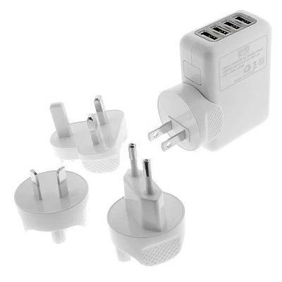 2.1Amp 4Port USB Global US, UK, EU, AU Plugs Home Travel Charger for Cell Phones - Image 1 of 4