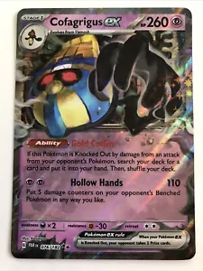 Pokémon TCG Paradosso Rift Cofagrigus ex Doppio Raro 076/182 NM - Foto 1 di 2
