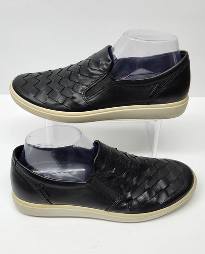 Scarpe sneakers mocassini slip on ECCO donna taglia 9M in pelle nera tessuto morbido