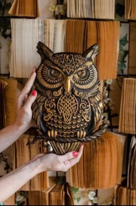 Key holder for wall wooden carved owl hook display unique gifts wall art decor - Picture 1 of 3