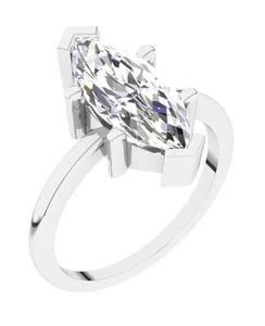 Solitaire Lab Grown Marquise Diamond Ring VS1 F 3.00 Ct Prong Set 14K White Gold - Picture 1 of 10