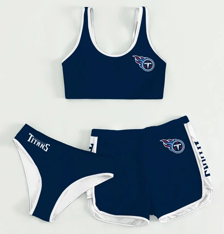 Tennessee Titans 3PCs Summer Bikini Swimsuit with Shorts Athletic Swimwear Cover