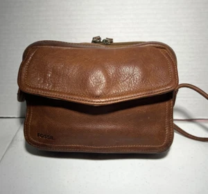 Fossile Crossbody Organizer Bag Purse Brown Leather EUC - Picture 1 of 8