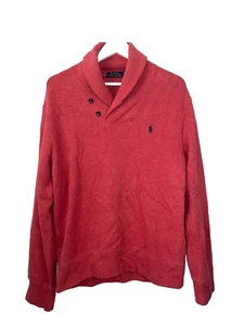 Polo Ralph Lauren Sweatshirt Shawl Collar Red Pullover Cotton Medium - Picture 1 of 7