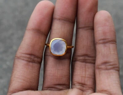 Anel feminino de calcedônia natural prata esterlina 925 10 mm almofada pedra preciosa - Imagem 1 de 4