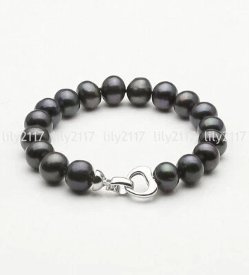 Brazalete Natural 9-10mm Genuino Blanco Rosa Negro Perlas Cultivadas de Agua Dulce 7.5"" Foto 1 de 4