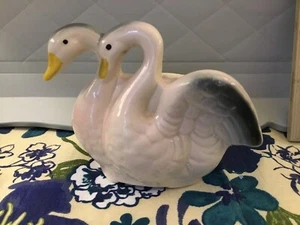 Swan Double Planter White Pink Grey Ombré USA Succulent Planter Vintage MCM - Picture 1 of 12