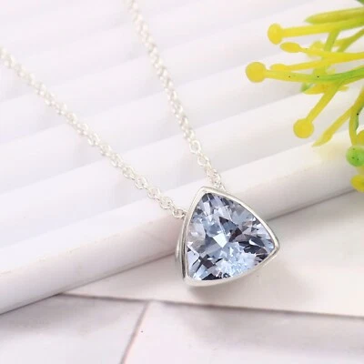 Naturale Cielo Blu Acquamarina 925 Argento Sottile Ciondolo Natale Anniversario - Immagine 1 di 4