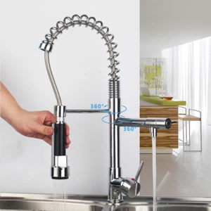 360° Pull Down Spray Chrome Swivel Kitchen Basin Sink Mixer Tap Spout Faucets - Picture 1 of 1