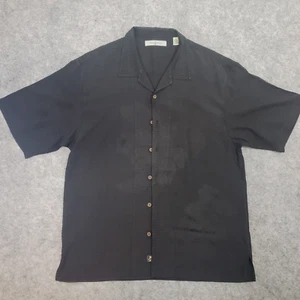 Tommy Bahama Silk Shirt Mens Large Black Hawaiian Short Sleeve Button Casual - Picture 1 of 13